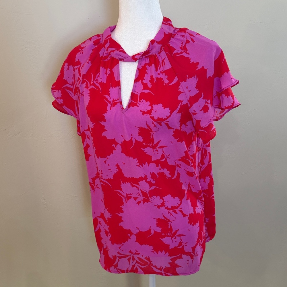 Pleione Women's Large Lightweight Pink & Red Short Sleeve Shirt
